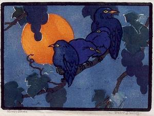 Pedro J. de Lemos - "Sleepy Heads" - Color woodblock - 8" x 11"