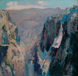 Franz A. Bischoff - "Purple Cliffs" - Oil on board - 19" x 19" - Signed lower right