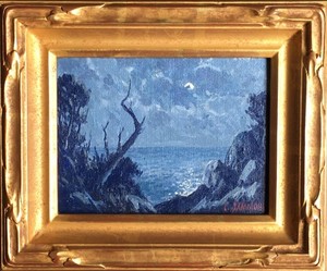 Carl Sammons - "Moonlight" Carmel by the Sea - Oil on canvasboard - 6" x 8" - Signed lower right
<br>Titled on reverse
<br>
<br>A talented pastelist early on, Sammons chose to paint in oils primarily by the mid-1920’s. 
<br>
<br>Inspired by the compelling aesthetic beauty of canvases by a somewhat older generation of early California artists such as Granville Redmond (1871-1935), John Gamble (1863-1957) and Percy Gray (1869-1952), Carl Sammons was also attuned with artists of his generation such as Edgar Payne (1883-1947), Albert DeRome (1885-1959), and Paul Grimm (1892-1974). It is worth noting that Sammons was actively painting California imagery in the same locales and during the years overlapping all six of these artists.