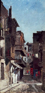 Edwin Deakin - "Chinatown" - Oil on board - 12" x 6"