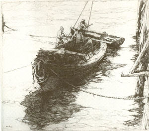 Armin C. Hansen, N.A. - "The Sardine Barge" - Etching - 12 7/8" x 14 5/8"