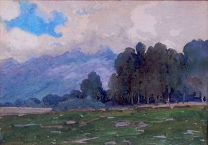 L.P. Latimer - "California Landscape with Eucalpytus" - Watercolor - 5" x 7"