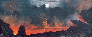 Jules Tavernier - "Kilauea" -Halema'uma'u Crater- - Oil on canvas/board - 7 1/4" x 18"