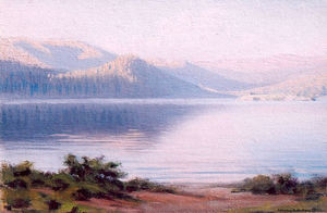 Charles Bradford Hudson - "Mountain Landscape with Lake" - Oil on masonite - 12" x 18"