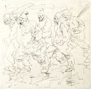 Armin C. Hansen, N.A. - "Fishermen Walking" - Etching - 3 3/4" x 3 3/4"