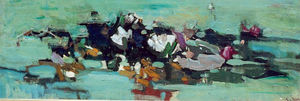 S.C. Yuan - "Waterlilies" - Oil on canvas - 17" x 48"