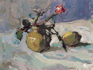 S.C. Yuan - "Still Life with Red Rose" - Oil on masonite - 8" x 10"