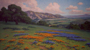 John Marshall Gamble - "Poppies & Lupine Near Santa Paula" - Oil on canvas - 22" x 38"