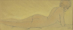 Maynard Dixon - Nude - "Resting Figure" - Pen & Ink - 5 1/4" x 12 1/2"