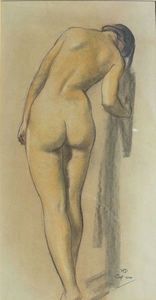 Maynard Dixon - Nude - "Bending Figure" - Charcoal and pastel - 22 3/4" x 12"