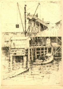 Paul Whitman - "Cannery Pier" - Etching - 10 1/4" x 7 1/2"