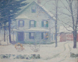 Maurice Braun - "New England Winter" - Oil on canvas/board - 16" x 20" - 'Letter of Authenticity and Provenance' from Ernest Braun, son of the artist, to accompany painting.