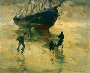 Armin C. Hansen, N.A. - "On the Sands" - Oil on canvasboard - 13" x 15 1/2"