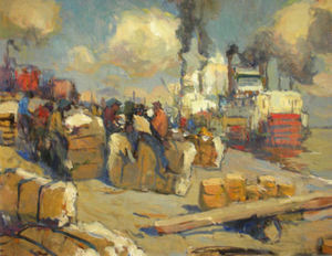 Armin C. Hansen, N.A. - "On the Levee" - Oil on masonite - 24" X 31"