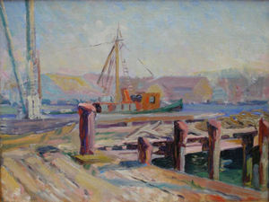 Selden Connor Gile - "Fishing Boat at Belvedere Cove" - Oil on canvas - 12" x 16"
