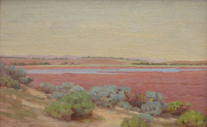 Granville Redmond - "California Marsh and Hills" - Oil on canvas/board - 8 1/4" x 13"