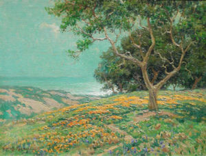 Granville Redmond - "Coastal Landscape with Poppies" - Oil on canvas - 14" x 18"