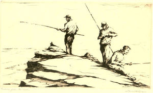 Paul Whitman - "Fishing from the Rocks" - Etching - 5" x 8 7/8"