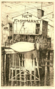 Paul Whitman - "New Fishmarket" - Etching - 11 7/8" x 7 1/2"