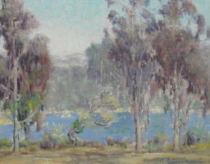 William Posey Silva - "Del Monte Lake" - Oil on canvas/board - 8" x 10" - Signed and titled lower right<br>Signed and titled on reverse