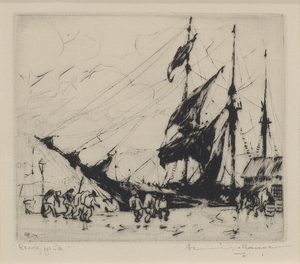 Armin C. Hansen, N.A. - "Ready for Sea" - Etching and drypoint - 3 3/8" x 3 7/8"