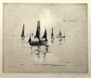 Armin C. Hansen, N.A. - "Sailing Boats (Calm Sea) - Etching - 4 7/8" x 6" - Plate: No data in plate. 
<br>Signed in pencil lower right. 
<br>
<br>Plate 27, page 39 in 'The Graphic Art of Armin C. Hansen, 
<br>A Catalogue Raisonne' by Anthony  R. White/1986