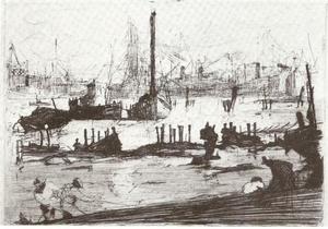 Armin C. Hansen, N.A. - "Oakland Estuary" - Etching - 4 7/8" x 6 7/8" - Plate: Initialed and dated, lower left: ACH '20 (faint)<br>Titled lower left in pencil<br>Signed lower right in pencil<br><br>Illustrated:  'The Graphic Art of Armin C. Hansen-A Catalogue Raisonne' by Anthony  R. White/1986. Plate 36, page 48.