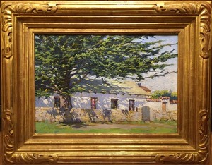 Evelyn McCormick - "Casa Jesus Soto" - Oil on canvas - 14" x 20" - Signed lower left<br><br>Historic early adobe located on Pierce Street in Monterey. Erected by Francisco Soberanes, was sold to Jesus Soto to whom it was assessed in 1851 as "one adobe back of Colton Hall." <br><br>Exhibited: <br>Monterey Museum of Art/June 10 – September 3, 2000: ‘Paintings of the Monterey Adobes: A Walking Tour’<br><br>Exhibited: 'Artists at Continent's End' - The Monterey Peninsula Art Colony, 1875-1907. <br><br>Crocker Art Museum/February 17, 2006-May 21, 2006<br>Laguna Art Museum/June 11, 2006-October 1, 2006.<br>Santa Barbara Museum of Art/October 21, 2006-January 21, 2007. Monterey Museum of Art/February 3, 2007-April 29, 2007.<br><br>Illustrated in accompanying book by Scott A. Shields, page 126. Published on the occasion of the exhibition.<br><br><br>Illustrated:<br>California Impressionism by William H. Gerdts and Will South/1998; page 164.<br><br>A Bohemian Life-Evelyn McCormick: American Impressionist (1862-1948) by Nelda Hirsh/2013; two-page frontice piece after title page.