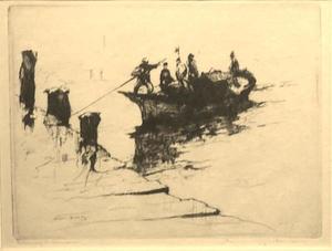 Armin C. Hansen, N.A. - "Returning Fishermen" - Etching - 6" x 7 7/8"