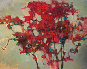 S.C. Yuan - "Red Bougainvillea" - Oil on canvas - 40" x 52"
