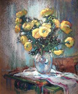 S.C. Yuan - "Still Life with Yellow Flowers" - Mixed media - 28" x 23"