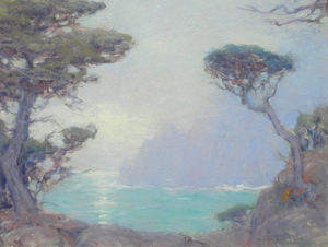 William Posey Silva - "Sunset in the Fog" - Point Lobos - Oil on canvasboard - 14" x 18"