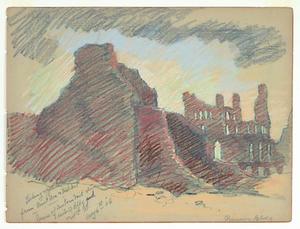 Mary DeNeale Morgan - Ruins-Pioneer Building looking opposite from Grant Avenue & Market - Mixed media - 8 3/4" x 11 3/4"