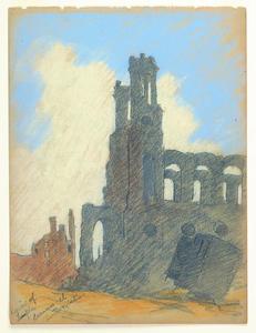 Mary DeNeale Morgan - Ruins of Temple Emanu-el, Sutter & Stockton - Mixed media - 11 3/4" x 8 3/4"