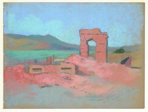 Mary DeNeale Morgan - Ruins-looking from Pacific Ave. near Leavenworth - Mixed media - 8 3/4" x 11 3/4"
