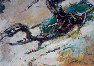 S.C. Yuan - "Dunes with Narled Cypress" - Oil pastel - 14 1/2" x 19 3/4"