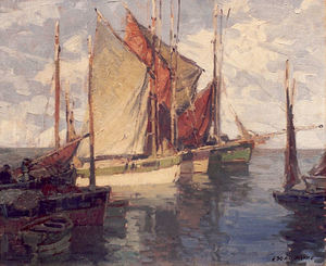 Edgar Alwin Payne - "Tuna Boats, Concarneau, France" - Oil on canvas - 20" x 24"