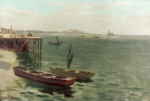 Granville Redmond - "Boats at Dock" - Oil on canvas - 10" x 16"