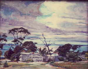 William Wendt, A.N.A. - "Laguna Beach Art Museum" - Oil on canvasboard - 8" x 10"