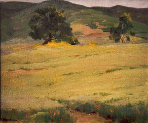 Jean Mannheim - "California Hills and Wildflowers" - Oil on board - 16"x20"