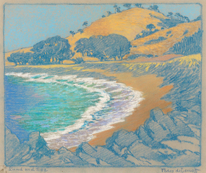Pedro J. de Lemos - "Land and Sea" - Pastel - 8.5" x 10.25" - Titled lower left<br>Signed lower right<br><br>Reproduced in School Arts Magazine, 48.10, June, 1949, pg. 342d.<br><br>Exhibited:<br>Lasting Impressions - Pedro de Lemos/MMA from April 30, 2015 to September 28, 2015.<br><br>Illustrated in book:<br>Pedro de Lemos/Lasting Impressions: Works on Paper, 1910-1945<br>Plate 9a, page 27.
