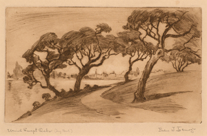 Pedro J. de Lemos - "Wind Swept Oaks" - Drypoint - 4" x 6 3/4" - Titled lower left
<br>Signed lower right