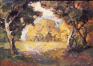 Franz A. Bischoff - "Clearing through the Oaks" - Oil on canvas - 13" x 18"