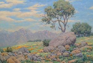 Granville Redmond - "California Landscape with Wildflowers" - Oil on board - 7" x 10"