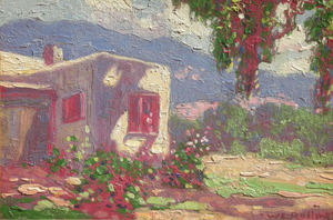 Warren E. Rollins - "Adobe House" - Oil on panel - 8 1/2" x 12"