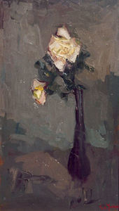 S.C. Yuan - "Still-Life With White Roses" - Oil on masonite - 24" x 14"