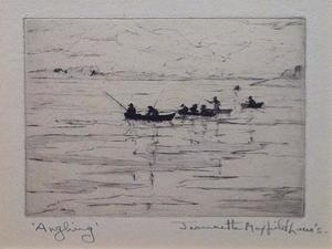 Jeannette Maxfield Lewis - "Angling" - Drypoint - 2 3/8" x 3 3/8"