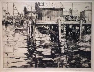 Jeannette Maxfield Lewis - "Wharves" - Drypoint - 8 7/8" x 11 7/8"