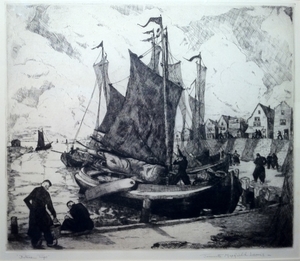 Jeannette Maxfield Lewis - "Between Trips" - Etching - 11 5/8" x 13 7/8"