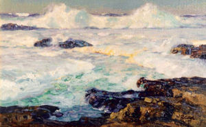 William Ritschel, N.A. - "Thundering Surf" - Oil on canvas - 15" x 24" - Signed lower right<br>Titled and signed on reverse